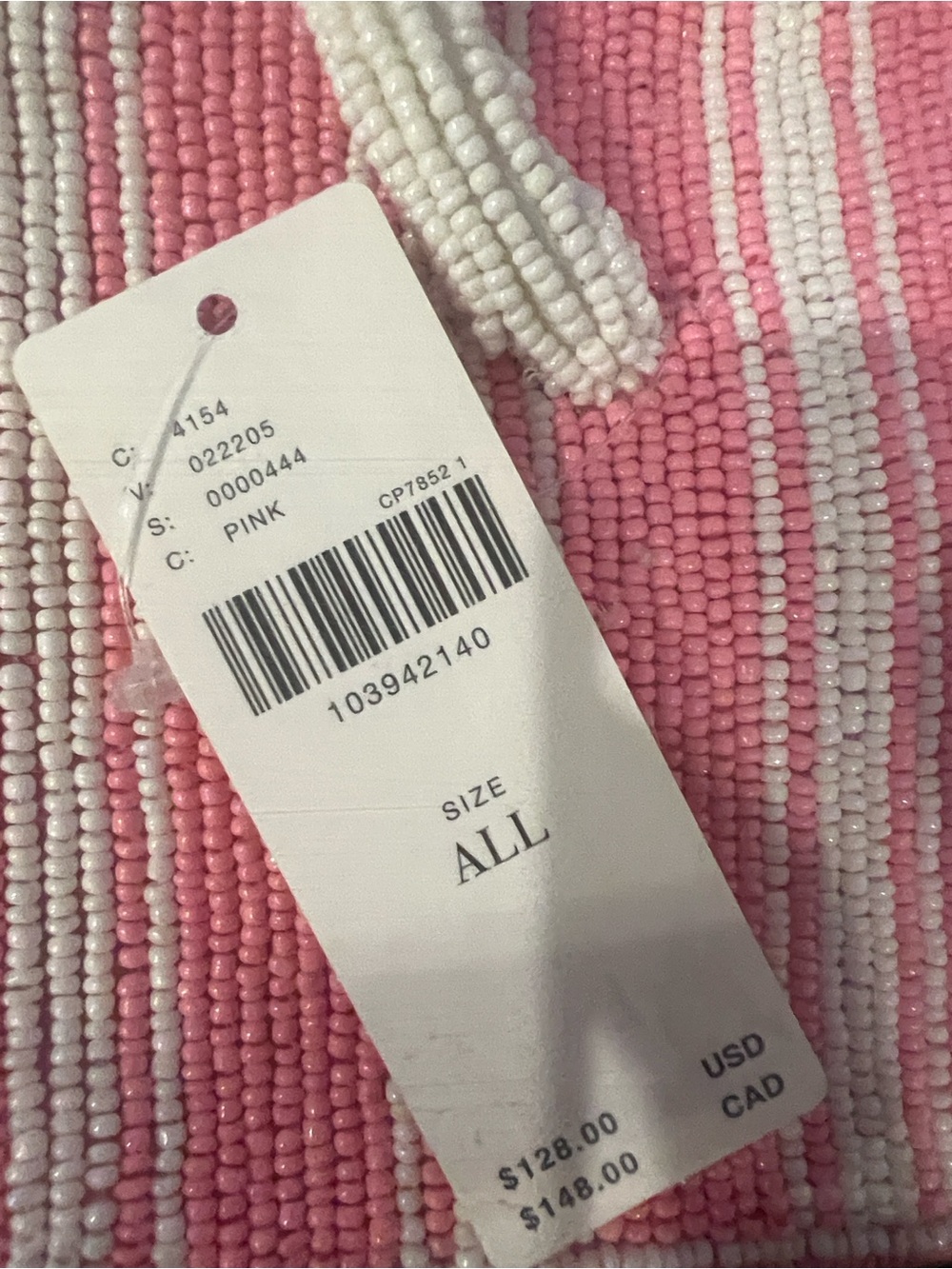 Anthropologie Beaded Box Bag Pink Stripe Glass Bead Top Handle Mini Purse NWT - Picture 6 of 7